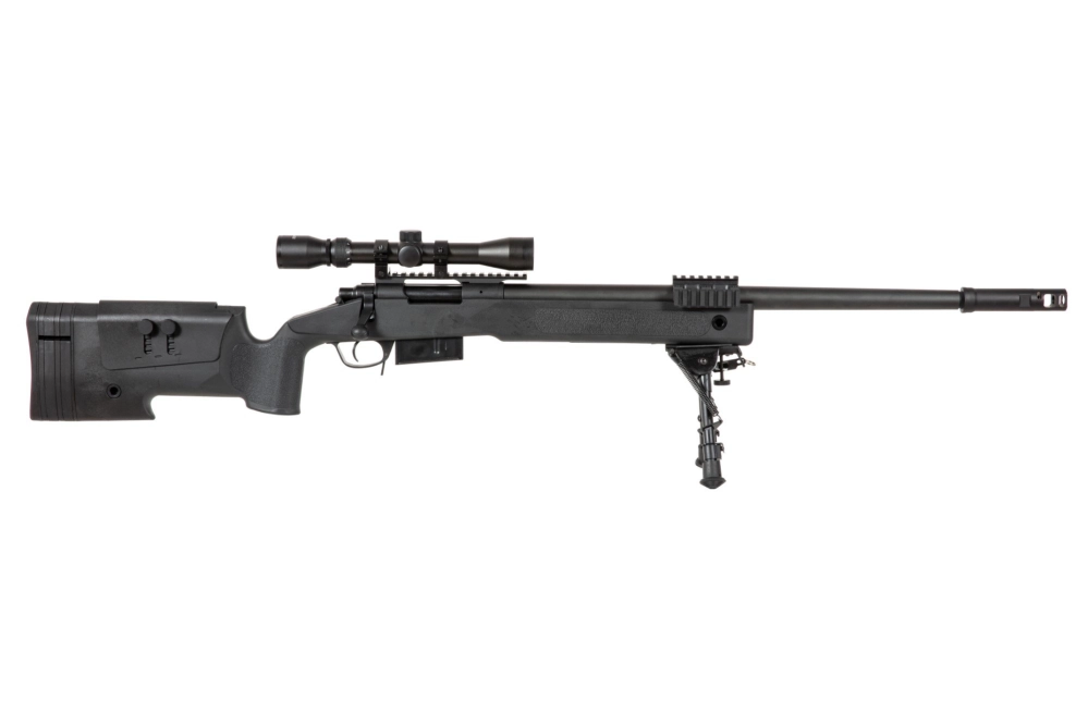 Airsoftová odstřelovací puška SA-S03 CORE™ s optikou a dvojnožkou - černá