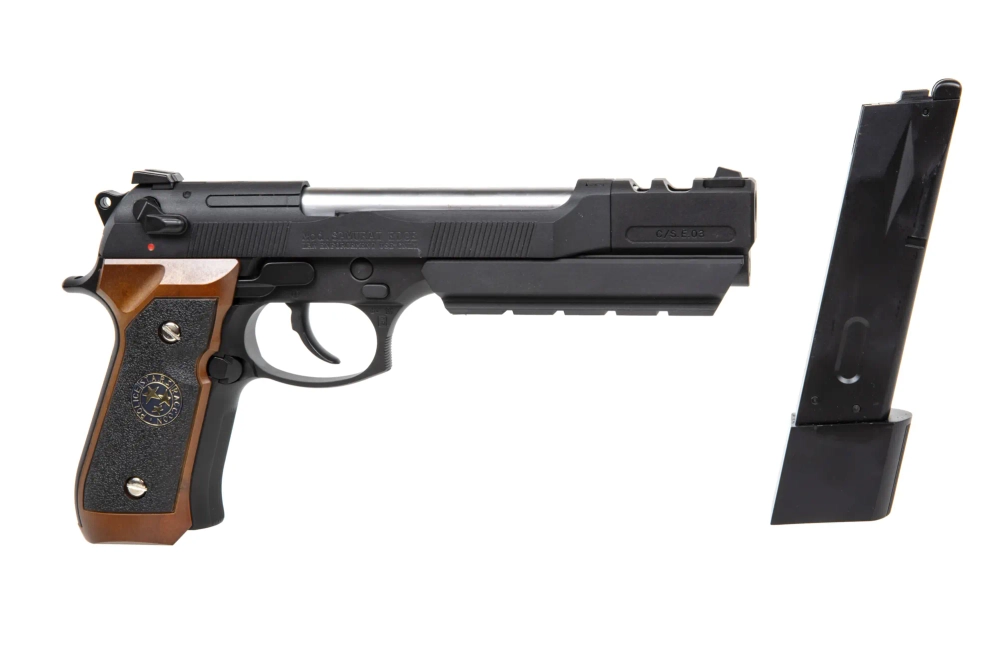 WE GP331 BIOHAZARD ASG pistool - Mod. B. Burton bruine greep (alleen enkel)