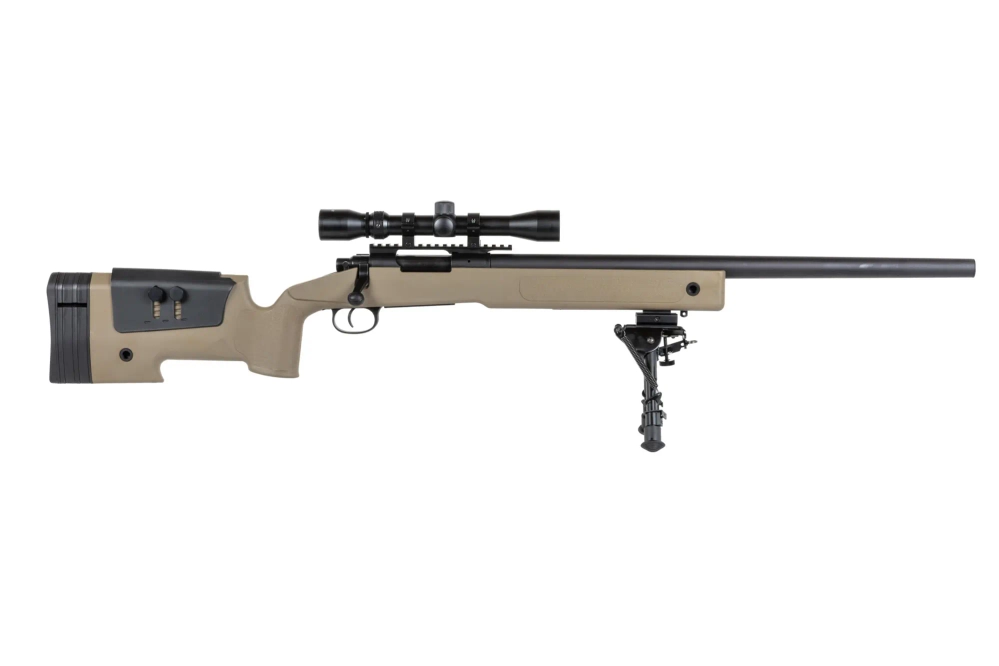 Specna Arms SA-S02 CORE™ High Velocity airsoft Selector Rifle with scope and bipod Upgraded Tan 
