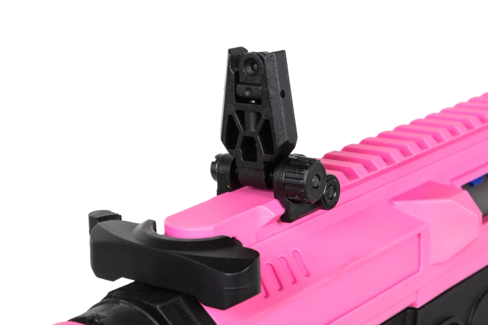 airsoft Specna Arms SA-FX02 FLEX™ HAL ETU Pistola subfusil rosa con dispositivo de descarga naranja