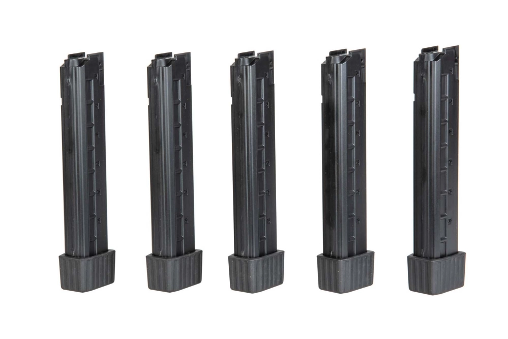 Set of 5 mid-cap, 110-pellet magazines for APC9 airsoft submachine guns