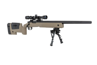 Specna Arms SA-S02 CORE™ Hoge Snelheid ASG Selector Geweer met richtkijker en tweepoot Verbeterd Tan 