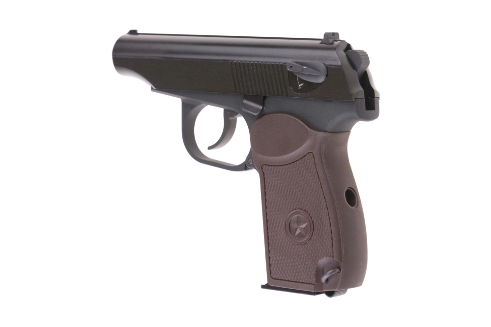 Pistola de airsoft MK con silenciador - negro/marrón grip