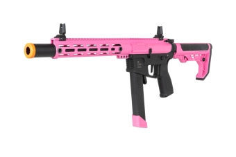 airsoft Specna Arms SA-FX02 FLEX™ HAL ETU Pistola subfusil rosa con dispositivo de descarga naranja