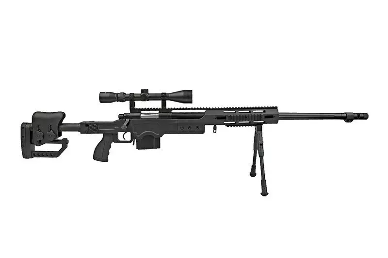 Fusil de airsoft rifle de francotirador MB4411D - con mira y bípode - negro