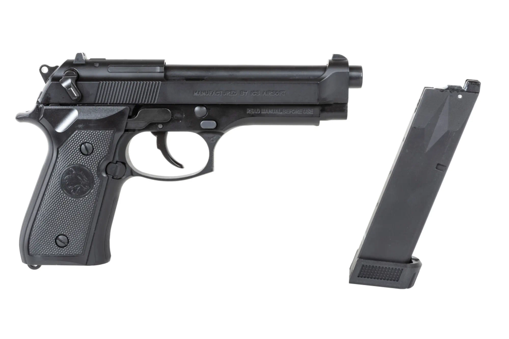 Pistola ICS BLE-BM9 Dual Power airsoft Negra (con cargador de CO2)