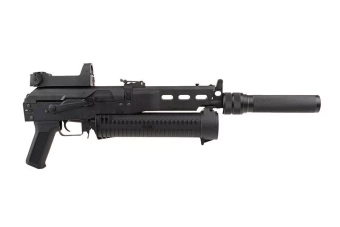 Airsoft samopal PP-19 Bizon s tlumičem a kolimátor