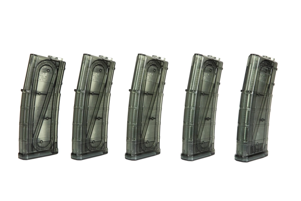 Set of 5 Mid-Cap 130 BB Magazines for M4/M16 – Transparent