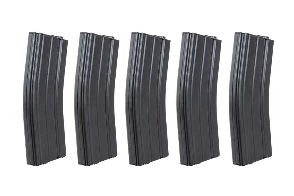 Lot de 5 chargeurs Mid-Cap 135/30 pellet Arcturus EMM M4/M16 Metal Variable-Cap pour répliques M4/M16 Noir