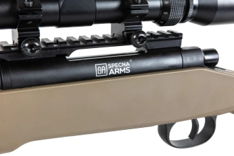 Specna Arms SA-S02 CORE™ Rifle selector airsoft de alta velocidad con visor y bípode Tan mejorado 