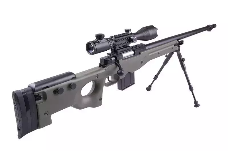 Airsoft pušky odstřelovací puška 4402D (s dalekohledem a dvojnožkou) - olivová barva
