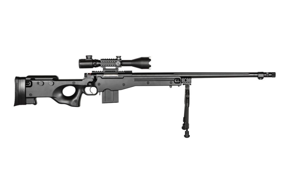 Fusil de airsoft rifle de francotirador 4402D (con mira y bípode) - negro