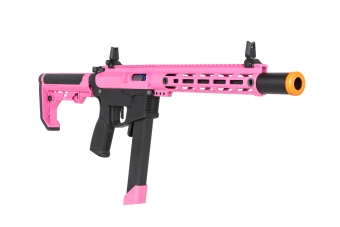airsoft Specna Arms SA-FX02 FLEX™ HAL ETU Pistola subfusil rosa con dispositivo de descarga naranja