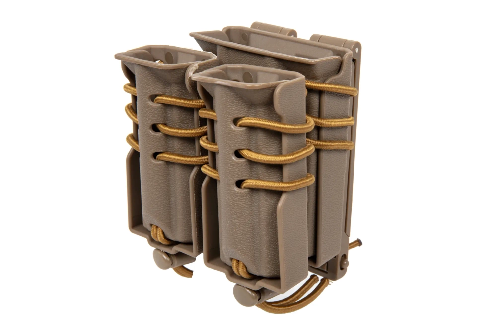 Drager voor 2 9mm magazijnen en een M4/M16 magazijn Wosport Urban Assault Quick Pull Tan