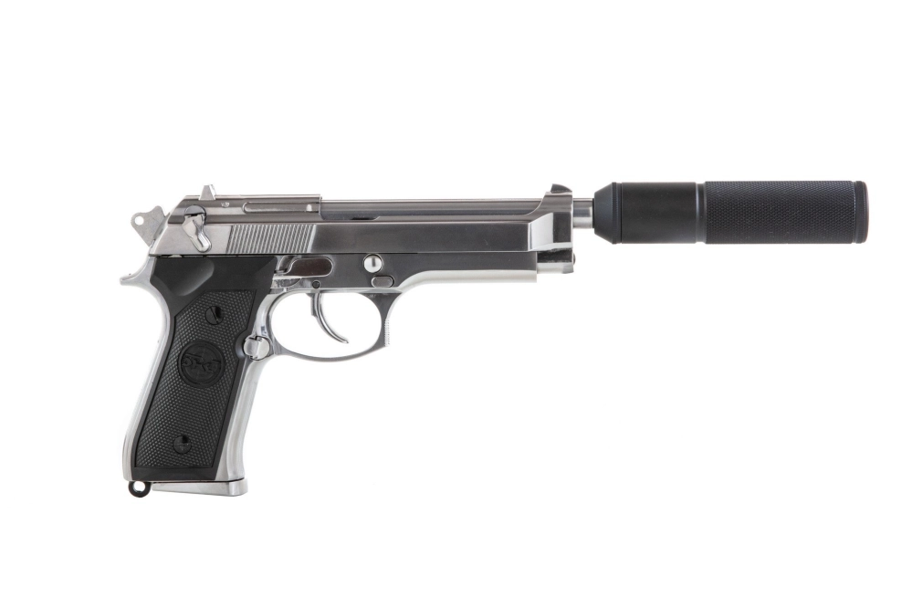 Pistolet airsoft SR92 avec silencieux - argent 