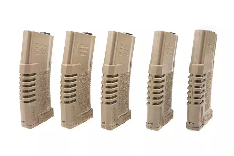 Zestaw 5 magazynków hi-cap PMG 300 kulek do do replik typu M4/M16 - dark earth