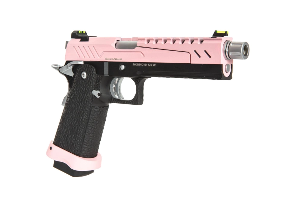 Pistola de airsoft Hi-capa 5.1 Split Slide - Rosa / Negro / Cromo