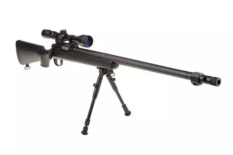 Airsoftová odstřelovací puška MB07D s optikou a dvojnožkou - černá