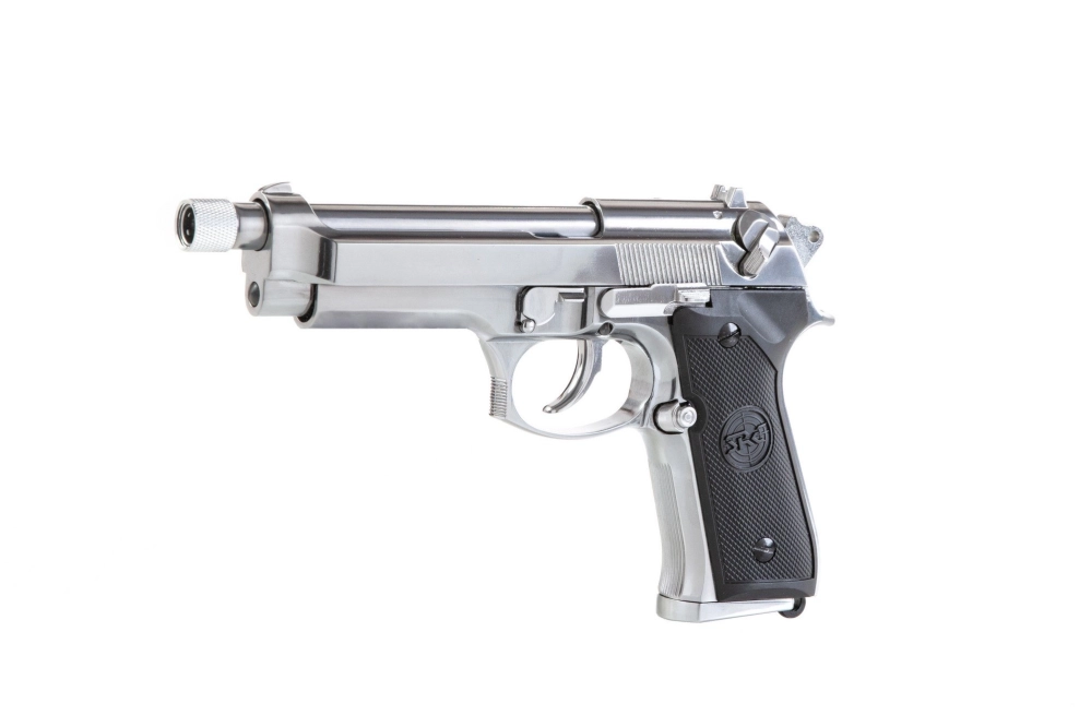 Pistola de airsoft SR92 con silenciador - plata