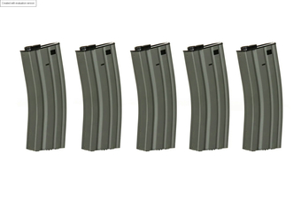 Jeu de 5 magazynks Hi-cap pour 300 balles pour répliques M4/M16 - Gris