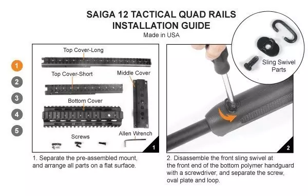Ensemble RIS Quad Rail pour fusils Saiga 12 - noir
