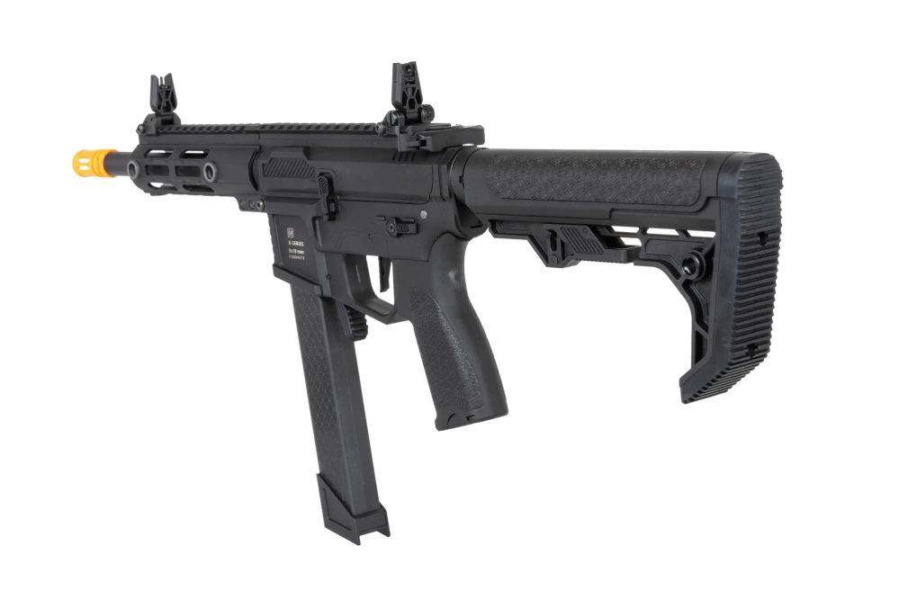 airsoft Specna Arms SA-FX01 Ametralladora FLEX™ HAL ETU Negra con dispositivo de descarga naranja