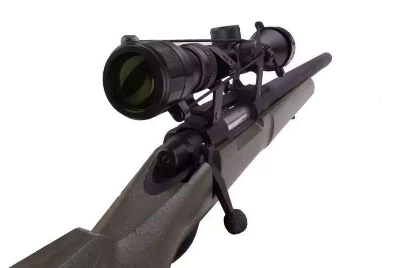 Fusil de airsoft sW-04J Rifle de francotirador del ejército con visor y bípode (mejorado) - verde oliva