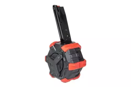 350rd Green Gas Drum Magazine for Beretta / MB replicas - black-red