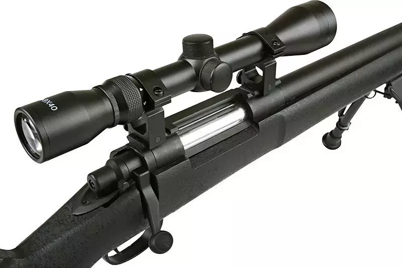 Fusil de airsoft rifle de francotirador SW-04 (con mira y bípode) - negro