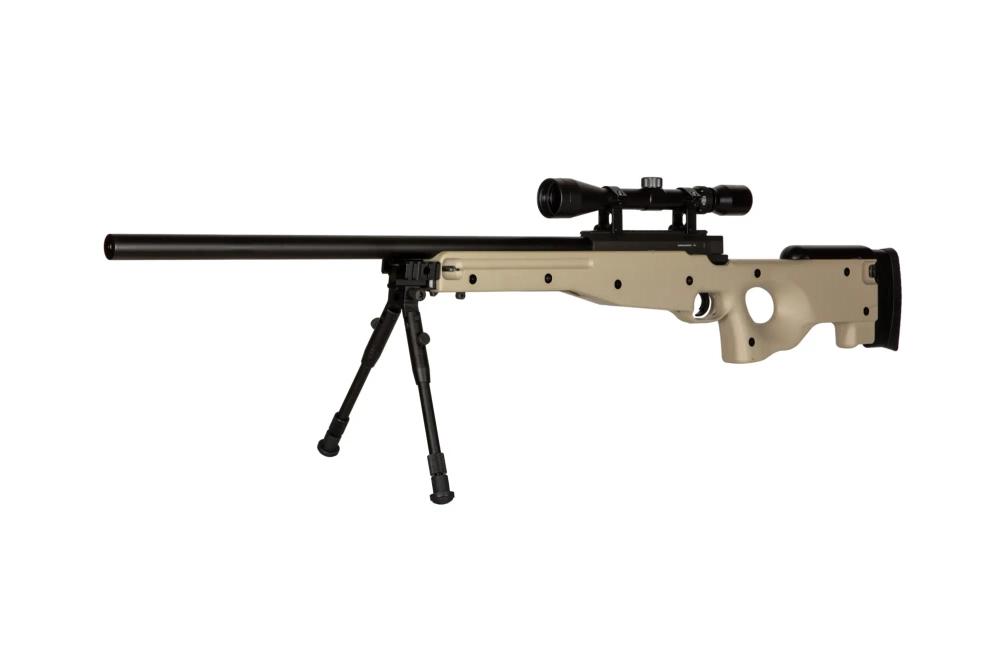 Airsoftová odstřelovací puška Warrior I (s dvojnožkou a optikou) - Tan