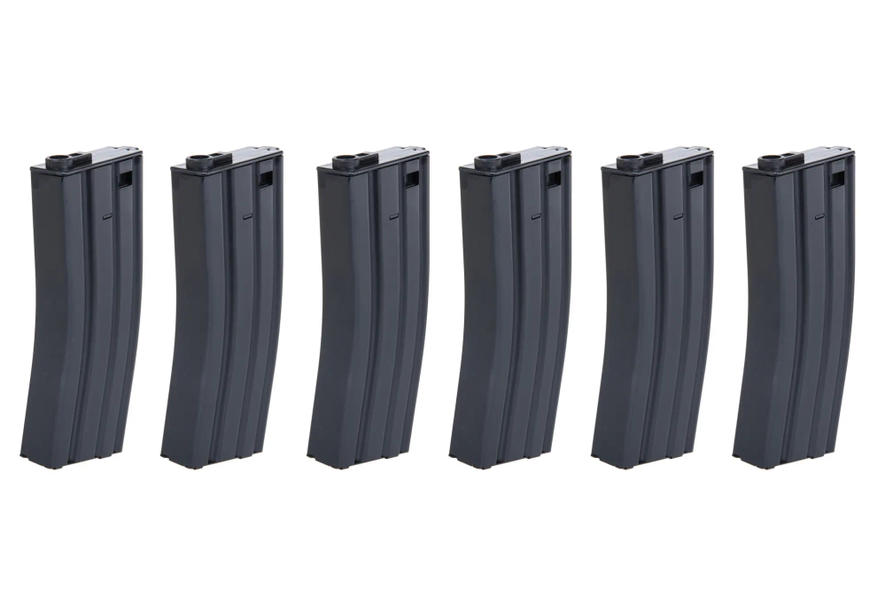 Set van 6 SRC Low-Cap magazijnen voor M4 replica's voor 70 patronen Zwart