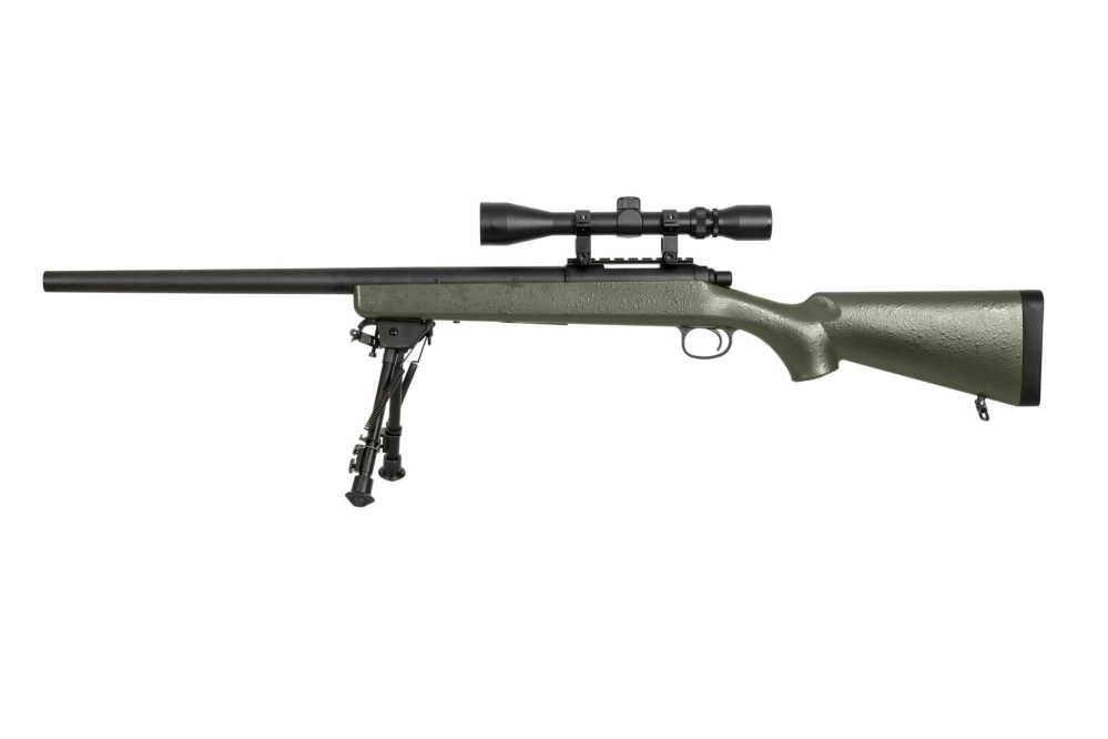 Fusil de airsoft rifle de francotirador SW-10 (con mira y bípode) - verde oliva