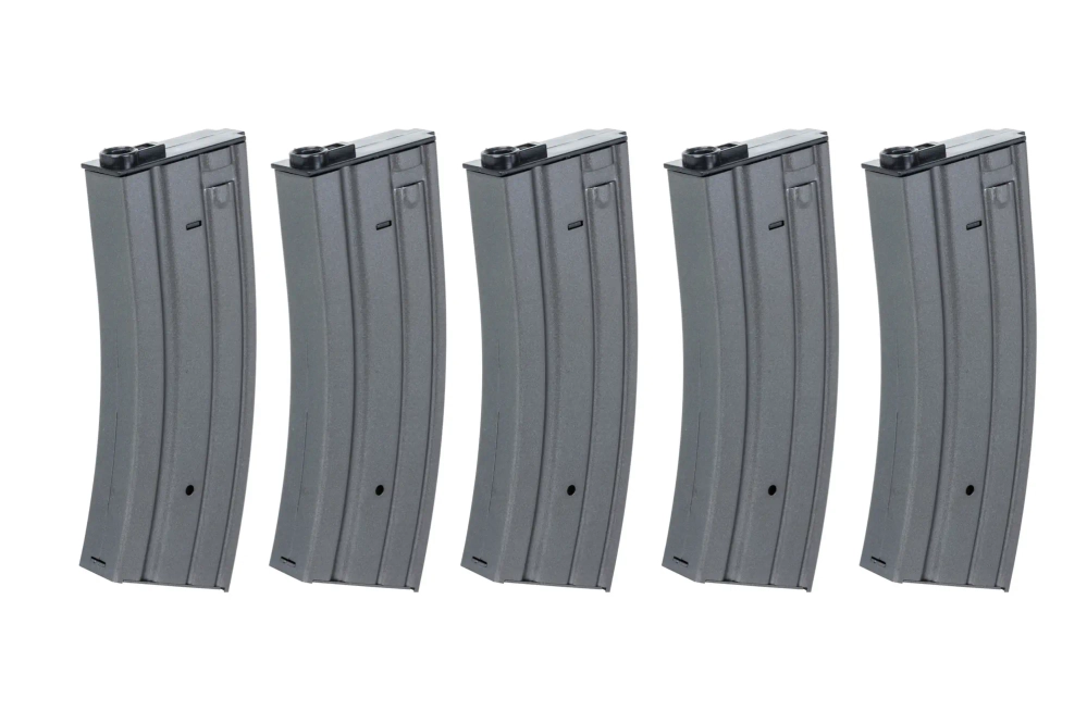 Zestaw 5 sztuk metalowych magazynków typu real-cap 30 kulek Specna Arms Szary