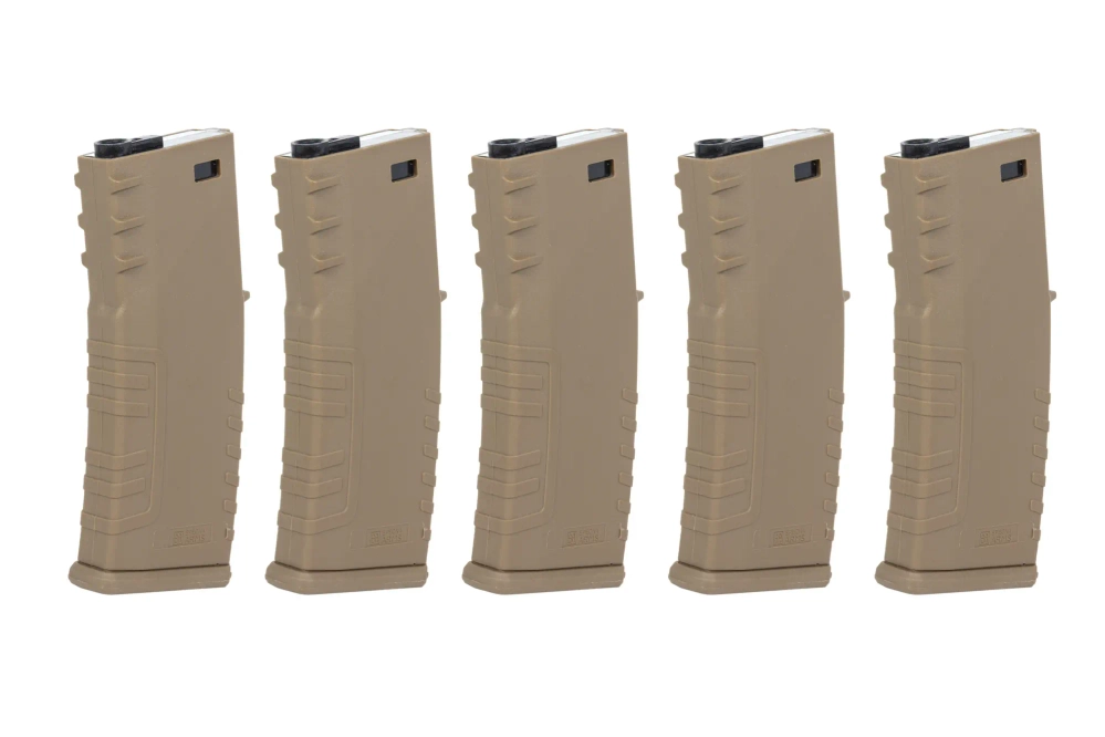 Zestaw 5 sztuk polimerowych magazynków mid-cap 120 kulek Specna Arms Flat Dark Earth