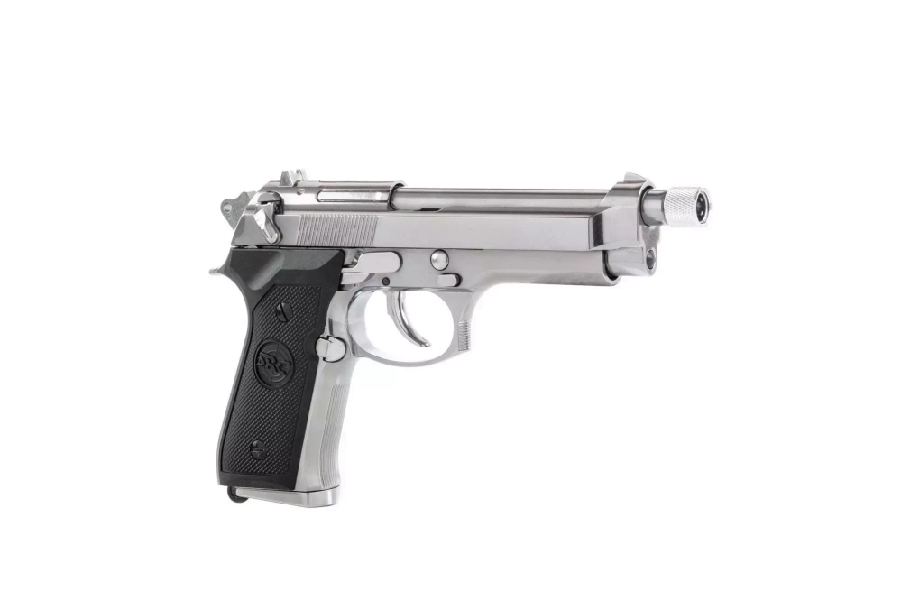 Pistolet airsoft SR92 avec silencieux - argent 