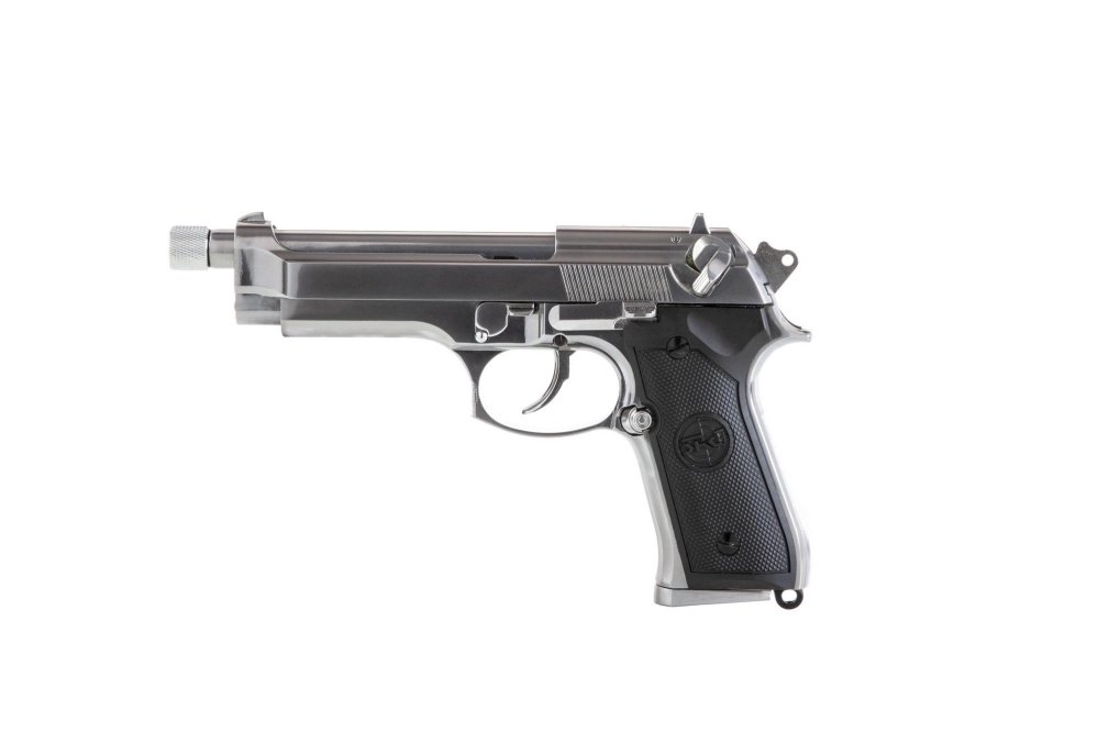 Pistolet airsoft SR92 avec silencieux - argent 