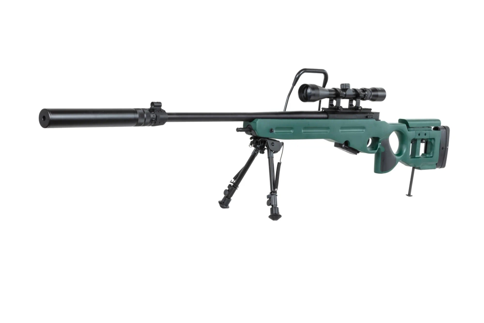Odstřelovací puška Snow Wolf SW-98 airsoft s dvojnožkou, dalekohledem a tlumičem hluku