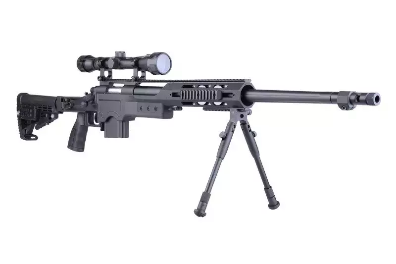 Airsoftová odstřelovací puška MB4412D - s optikou a dvojnožkou - černá