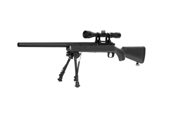 Airsoftová odstřelovací puška SW-10 (s optikou a dvojnožkou) - černá