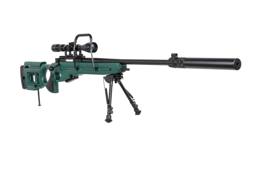Odstřelovací puška Snow Wolf SW-98 airsoft s dvojnožkou, dalekohledem a tlumičem hluku