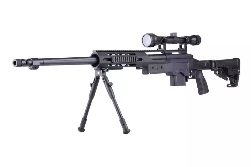 Francotirador de airsoft MB4412D - con mira y bípode - negro