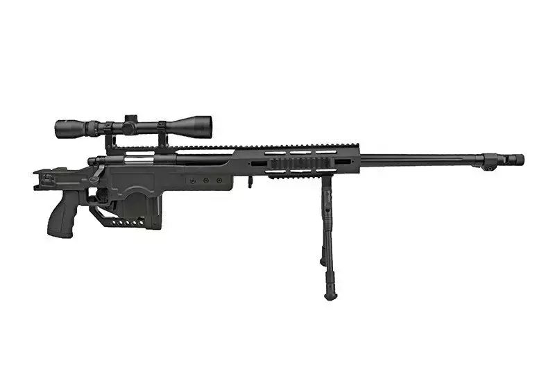 Fusil de airsoft rifle de francotirador MB4411D - con mira y bípode - negro