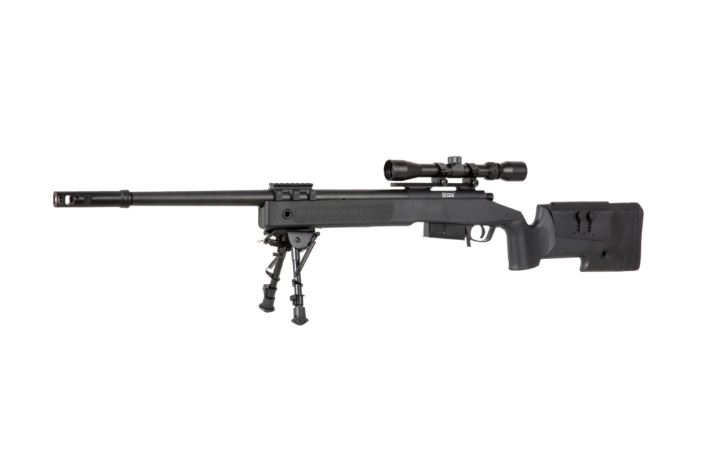 Airsoftová odstřelovací puška SA-S03 CORE™ High Velocity s optikou a dvojnožkou - černá