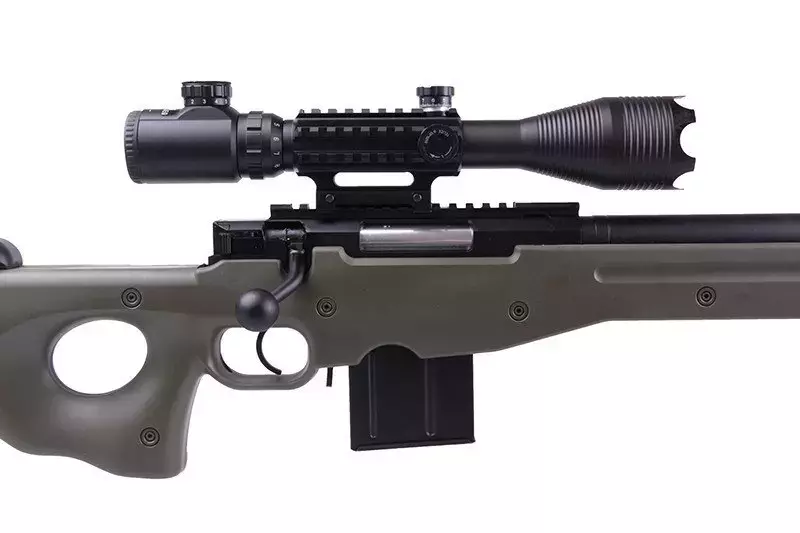 Airsoft pušky odstřelovací puška 4402D (s dalekohledem a dvojnožkou) - olivová barva