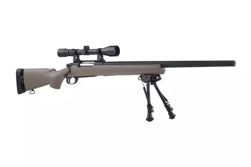 Fusil de airsoft rifle de francotirador SW-04 con visor y bípode (mejorado) - bronceado
