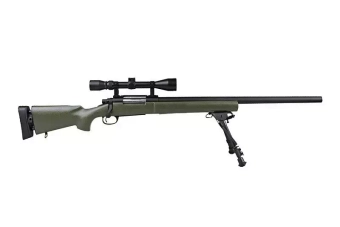 Airsoftová odstřelovací puška SW-04 (s optikou a dvojnožkou) - olivově zelená