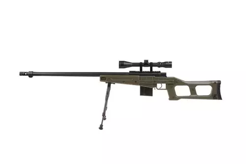 Airsoftová odstřelovací puška MB4409D - s optikou a dvojnožkou - olivově zelená