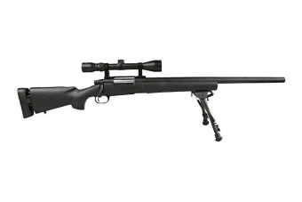 Fusil de airsoft rifle de francotirador SW-04 con visor y bípode (mejorado) - negro