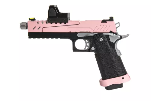Pistola de airsoft Hi-capa 5.1 Split Slide - Rosa / Negro / Cromo (con red dotBDS)