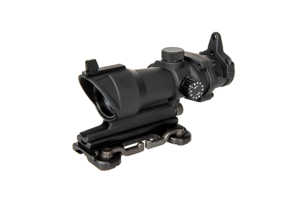 Mira de airsoft ACOG Style 4x32 con iluminación y montura QD - negra